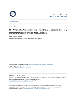 The Amaranth (Amaranthus Hypochondriacus) Genome: Genome, Transcriptome and Physical Map Assembly