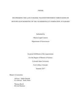 Thesis Deciphering the Late Jurassic Paleoenvironment Through Re-Os Isotope Geochemistry of the Agardhfjellet Formation, Svalbar