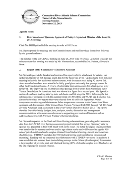Connecticut River Atlantic Salmon Commission Turners Falls, Massachusetts Meeting Minutes November 22, 2013