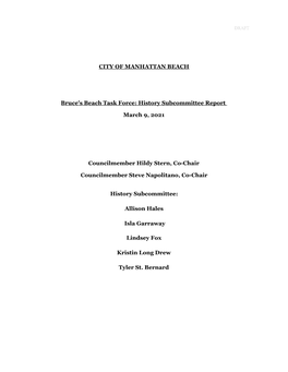 History Subcommittee Report March 9, 2021 Councilmember Hildy S