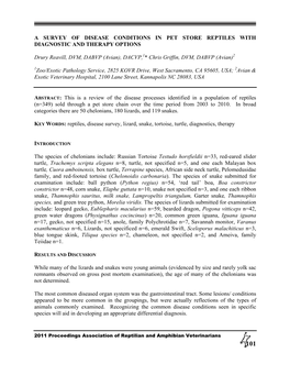 2011: a Survey of Disease Conditions in Pet Store Reptiles with Diagnostic and Therapy Options