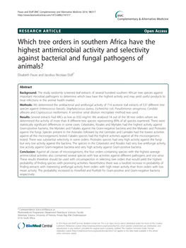 Which Tree Orders in Southern Africa Have the Highest Antimicrobial Activity and Selectivity Against Bacterial and Fungal Pathog