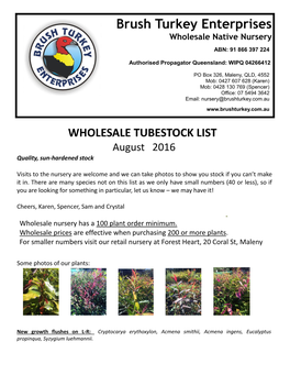 Brush Turkey Enterprises Wholesale Native Nursery