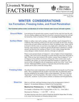 WINTER CONSIDERATIONS Ice Formation, Freezing Index, and Frost Penetration