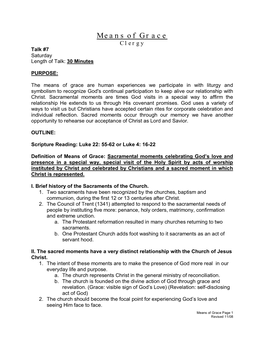 Means of Grace Clergy Talk #7 Saturday Length of Talk: 30 Minutes