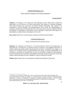 CONSCIENTIZAÇAO Freire and the Formation of Critical Awareness1