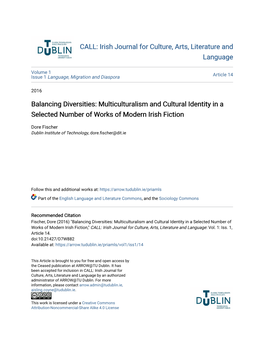 Multiculturalism and Cultural Identity in a Selected Number of Works of Modern Irish Fiction