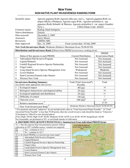 New York Non-Native Plant Invasiveness Ranking Form