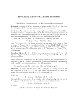 LIE's FUNDAMENTAL THEOREMS 1. Lie Group Homomorphism Vs Lie