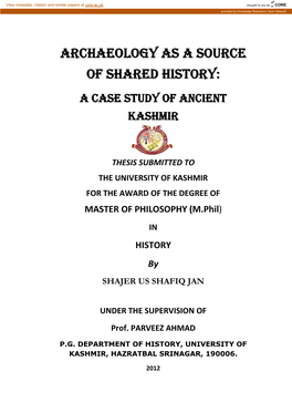 Archaeology As a Source of Shared History: a Case Study of Ancient Kashmir