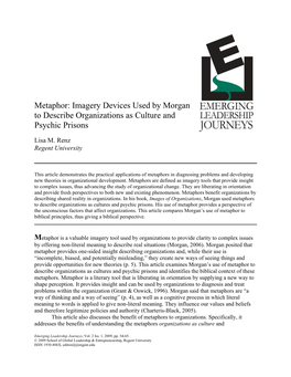 Imagery Devices Used by Morgan to Describe Organizations As Culture and Psychic Prisons