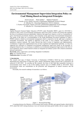 Environmental Management Supervision Integration Policy on Coal Mining Based on Integrated Principles