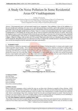 A Study on Noise Pollution in Some Residential Areas of Visakhapatnam