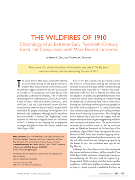 THE WILDFIRES of 1910 Climatology of an Extreme Early Twentieth-Century Event and Comparison with More Recent Extremes