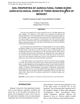 Soil Properties of Agricultural Farms in Two Agro-Ecological Zones of Three Municipalities Of