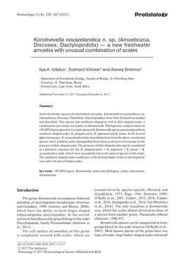 (Amoebozoa, Discosea, Dactylopodida) — a New Freshwater Amoeba with Unusual Combination of Scales