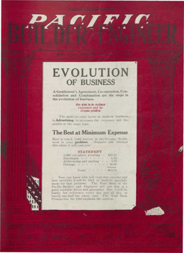 EVOLUTION of BUSINESS a Gentlemen's Agreement, Co-Operation, Con­ Solidation and Combination Are the Steps in the Evolution of Business