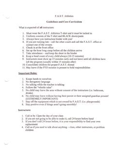 F.A.S.T. Athletics Guidelines and Core Curriculum What Is Expected of All