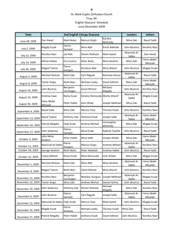 St. Mark Coptic Orthodox Church Troy, MI English Deacons' Schedule June-December 2009 Date Leaders Ushers 2Nd English Liturgy De