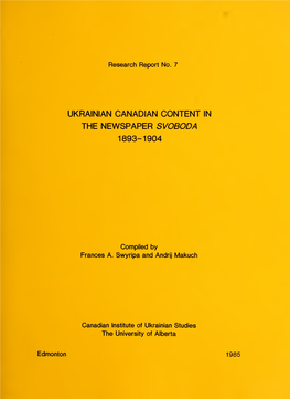 Ukrainian Canadian Content in the Newspaper Svoboda 1893–1904