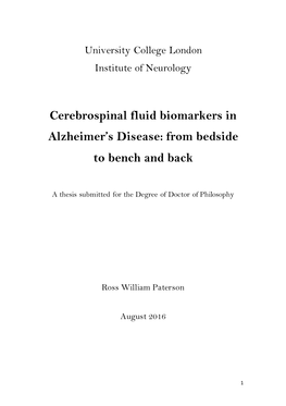 Cerebrospinal Fluid Biomarkers in Alzheimer's Disease