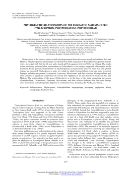 Phylogenetic Relationships of the Enigmatic Malesian Fern Thylacopteris (Polypodiaceae, Polypodiidae)