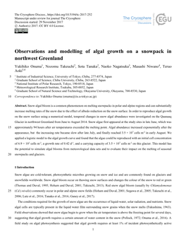 Observations and Modelling of Algal Growth on a Snowpack in Northwest