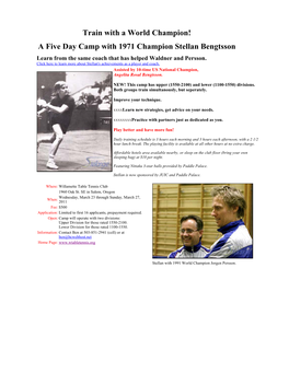 Train with a World Champion! a Five Day Camp with 1971 Champion Stellan Bengtsson