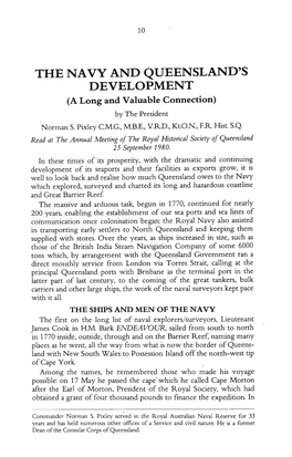 THE NAVY and QUEENSLAND's DEVELOPMENT (A Long and Valuable Connection) by the President Norman S