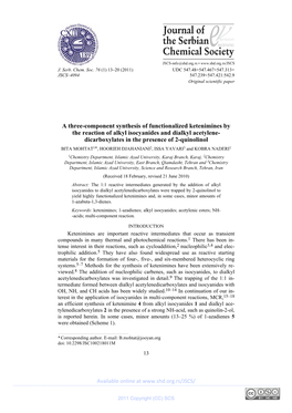 A Three-Component Synthesis of Functionalized Ketenimines by The