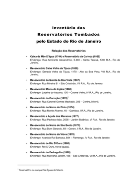 Reservatórios Tombados Pelo Estado Do Rio De Janeiro