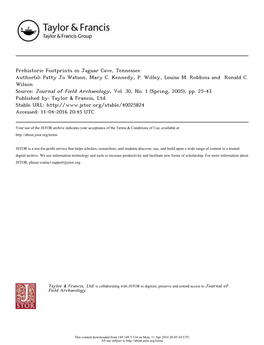 Prehistoric Footprints in Jaguar Cave, Tennessee Author(S): Patty Jo Watson, Mary C