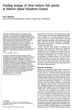 Feeding Ecology of Three Inshore Fish Species at Marion Island (Southern Ocean)