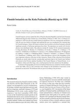 Finnish Botanists on the Kola Peninsula (Russia) up to 1918