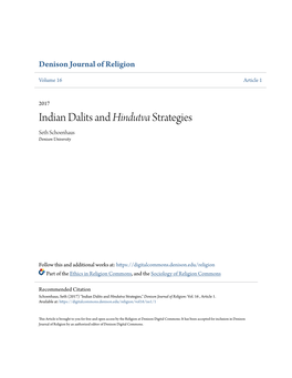 Indian Dalits and Hindutva Strategies Seth Schoenhaus Denison University