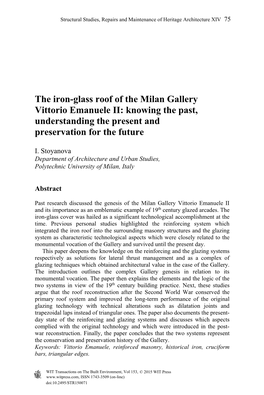 The Iron-Glass Roof of the Milan Gallery Vittorio Emanuele II: Knowing the Past, Understanding the Present and Preservation for the Future