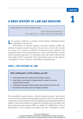 A Brief History of Law and Medicine 1