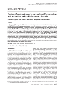 RESEARCH ARTICLE Cabbage (Brassica Oleracea L. Var. Capitata)