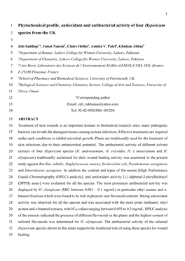 Phytochemical Profile, Antioxidant and Antibacterial Activity of Four Hypericum Species from the UK