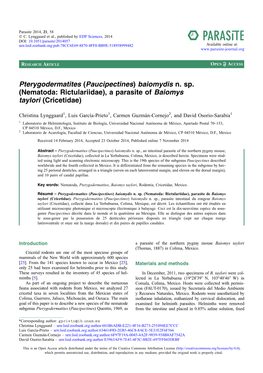 Pterygodermatites \(Paucipectines\) Baiomydis N. Sp. \(Nematoda