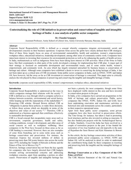 Contextualizing the Role of CSR Initiatives in Preservation and Conservation of Tangible and Intangible Heritage of India: a Case Analysis of Public Sector Companies