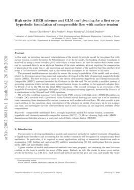 High Order ADER Schemes and GLM Curl Cleaning for a First Order Hyperbolic Formulation of Compressible Flow with Surface Tension