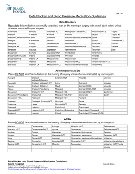 Beta Blocker and Blood Pressure Medication Guidelines