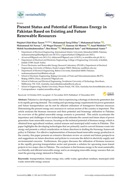 Present Status and Potential of Biomass Energy in Pakistan Based on Existing and Future Renewable Resources