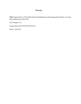 Single Session of Fecal Microbiota Transplantation in Decompensated Cirrhosis: an Open- Label Randomized Control Trial