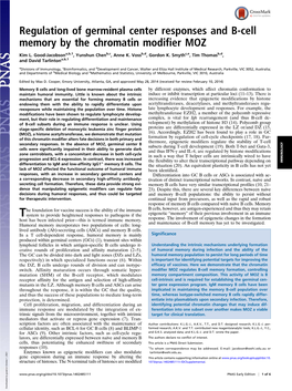 Regulation of Germinal Center Responses and B-Cell Memory by the Chromatin Modifier MOZ