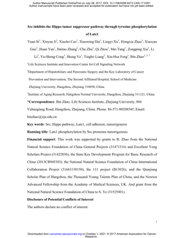 Src Inhibits the Hippo Tumor Suppressor Pathway Through Tyrosine Phosphorylation