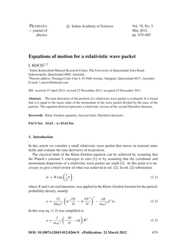 Equations of Motion for a Relativistic Wave Packet
