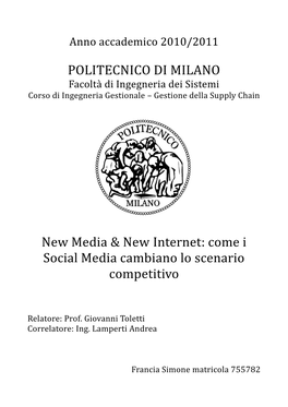 POLITECNICO DI MILANO New Media & New Internet