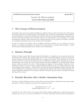 Lecture 19: Electrocatalysis Notes by MIT Student (And MZB)